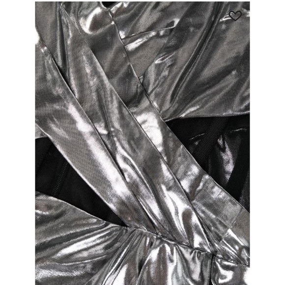 Marchesa Notte Off-Shoulder Gown in Gunmetal Silver - Picture 2 of 10